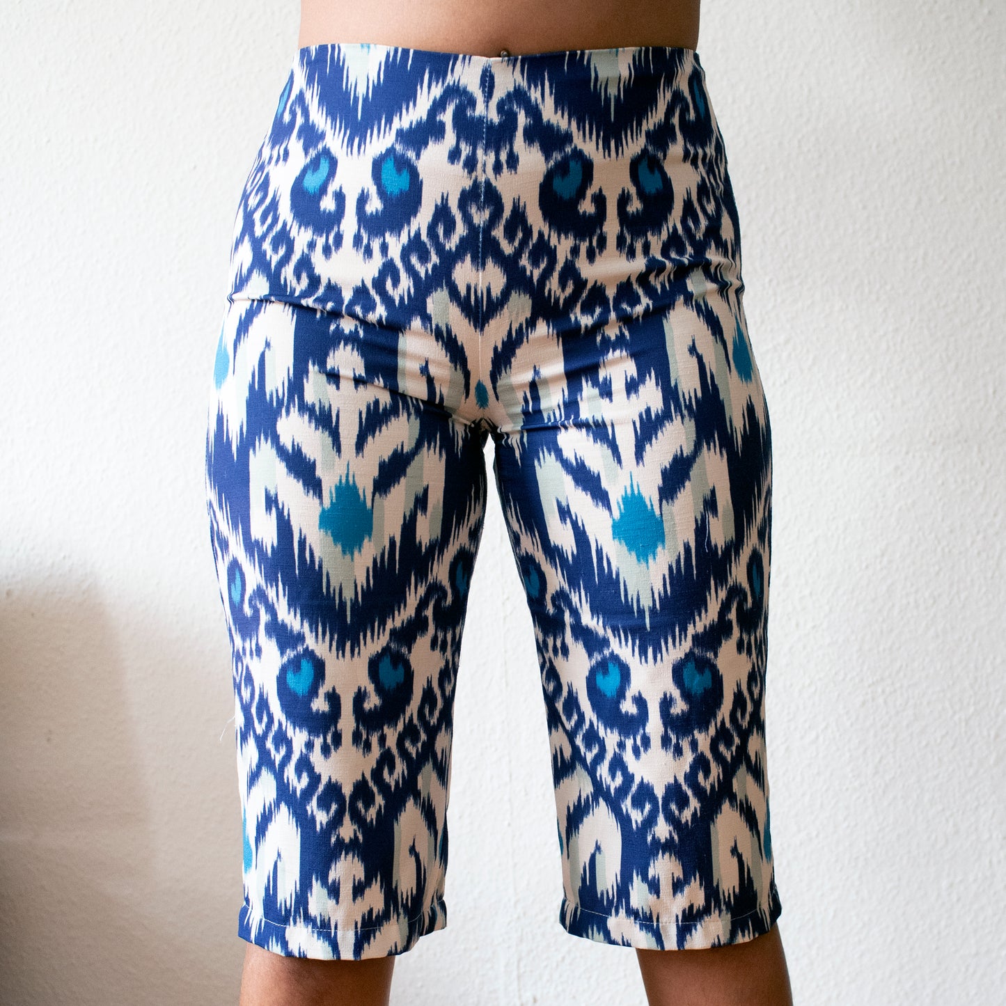 Close up of ikat capris.